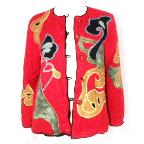 Vintage BOHO embroidered Asian jacket, red Chinese - Picture 7 of 7